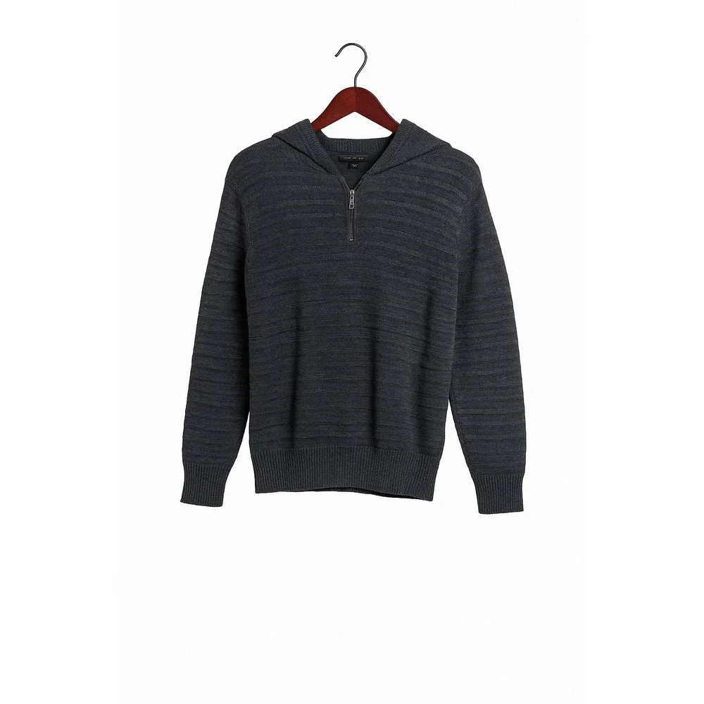 Banana Republic‎ Mens Gray Knit Hoodie Pullover 1/4 Zip Sweater Medium